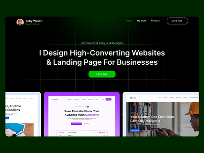High-Converting Website UI Design business website business websites dark theme grid background high conversion landing page minimalistic design modern layout professional web pages project showcase responsive design sleek interface ui design uiux design user centered design ux design ux ui visual storytelling website design website previews