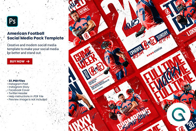 American Football Social Media Pack ads american football american football social media banner basketball big match champion club coach cover event facebook template football social media pack instagram post instagram template rugby soccer social media pack twitter template