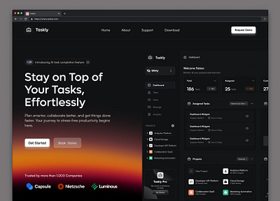 Taskly - Dark dark design icon product design ui uiux web