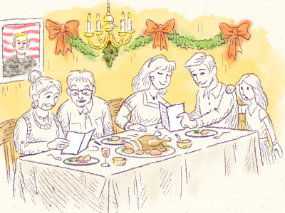 Holiday Dinner in Partial Color design family greeting cards holidays illustration photoshop