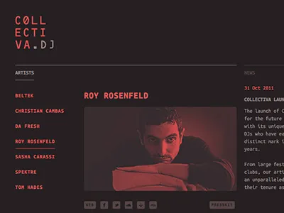 collectiva.dj agency black collective dark logo minimal monospace music ocr red techno typography ui web