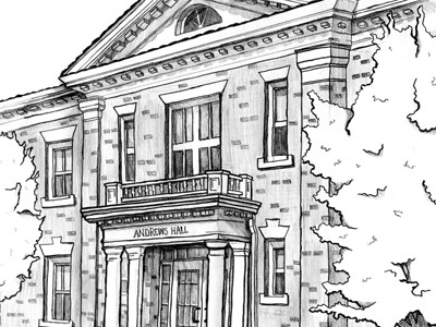 Campus Illustration black and white building campus college dorm illustration pencil