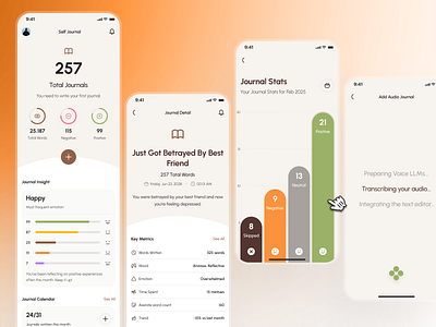 freud v2: AI Mental Health App - Diary Journal Insight UI ai mental health app clean diary app figma ui kit green journal app journal entry journal insight journaling app mental health app mental health chatbot mental health companion mental health ui kit mindful assistant app mindfulness app minimal mobile app modern mood tracker app self care app