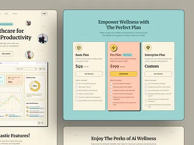 Wellnesty - Health & Well-being Website Pricing Section ai cartoony colorful employee fitness fun health meditation mental health plan pricing productivity self care ui ux website well being wellness