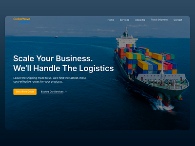 GlobalWave Shipping Logistics Landing Page business scalability call to action focus cargo transport design clean web design corporate logistics freight forwarding global trade branding intuitive ux design logistics website maritime logistics minimalistic navigation modern logistics solutions oceanic background professional landing page responsive layout shipping services transport branding user engagement design vibrant color contrast website