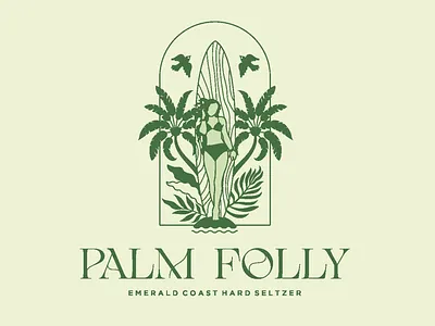 Palm Folly Logo beverage logo brand identity brand logo branding coastal design creative design graphic graphic design line art logo logo design logotype nature palm trees summer theme textured look typography vacation vintage style