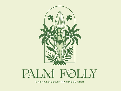 Palm Folly Logo beverage logo brand identity brand logo branding coastal design creative design graphic graphic design line art logo logo design logotype nature palm trees summer theme textured look typography vacation vintage style