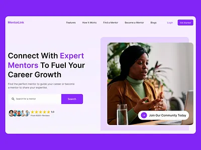 MentorLink Website Platform for Career Growth career growth website clean landing page coaching network community driven platform expert guidance intuitive ux mentorship platform modern color scheme modern ux online mentoring personal growth professional development responsive web design search functionality ui ui design user friendly design ux ux design website