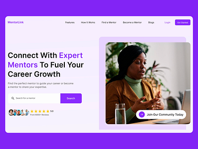 MentorLink Website Platform for Career Growth call to action focus career growth website clean landing page coaching network community driven platform credibility focused branding expert guidance intuitive ux mentor discovery design mentorship platform modern color scheme online mentoring personal growth solutions professional development responsive web design search functionality testimonial feature user friendly design vibrant ui website