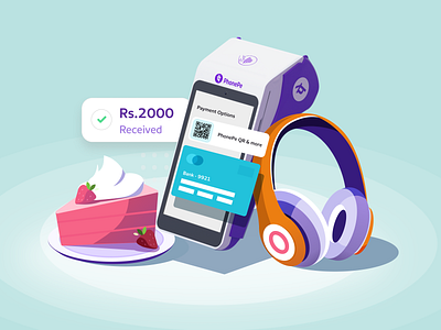 PhonePe Offline Business Banner branding business device fintech graphic design headphone illustration india merchant money pay payment phonepe scan transaction vector web