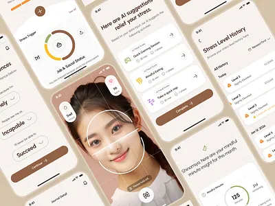 freud v2: AI Mental Health App - Stress Anxiety Monitor UI ai mental health app ai therapy app anxiety app brown clean figma ui kit journaling app mental health app mental health chatbot mental health ui kit mindful assistant app mindfulness app minimal mobile app modern self care app stress app stress monitor app stress relief stress relief app