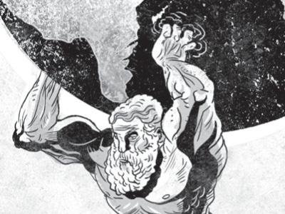 Atlas black white concept graphic illustration people