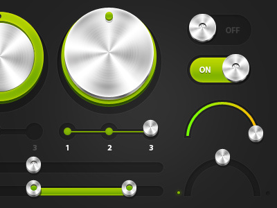 Metal UI elements button gui knob metal slider switch toggle ui