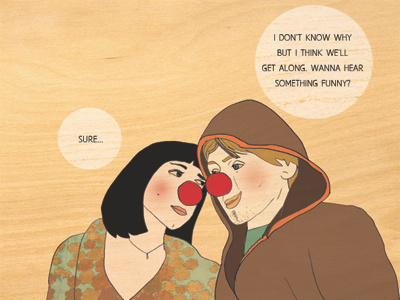 Red Nose Girl clown comics couple illustration love plywood red nose