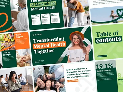 Calmind - Mental Health Pitchdeck Business Branding animation brand brand identity branding business design graphic design green health ideas logo logo design mental health motion motion graphics orange pitch deck presentation startup vektora