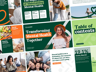 Calmind - Mental Health Pitchdeck Business Branding animation brand brand identity branding business design graphic design green health ideas logo logo design mental health motion motion graphics orange pitch deck presentation startup vektora