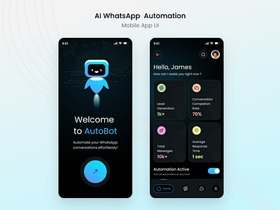 AI WhatsApp Automation Mobile App UI design figma minimal ui ui design uiux ux