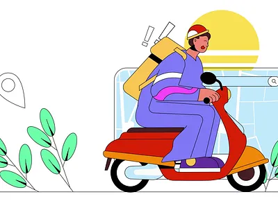 Delivery Food 2D Animation 2d animation city courier delivery delivery service flat food app food delivery gps illustration logistics mobile app motion order rider scooter transportation