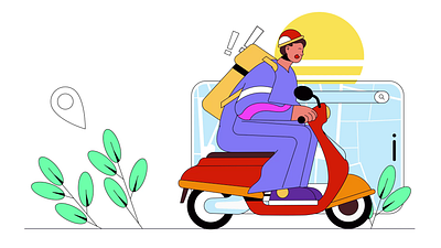 Delivery Food 2D Animation 2d animation city courier delivery delivery service flat food app food delivery gps illustration logistics mobile app motion order rider scooter transportation