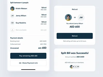 Split Payment Flow for a Yacht Booking App app bento booking branding cards checkout cta design figma ios app payment product design refund split payment ui yacht