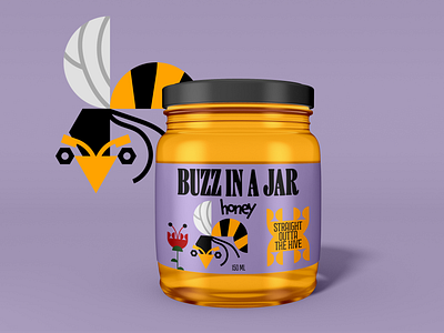 BRAND IDENTITY AND LABEL DESIGN FOR BUZZ IN A JAR HONEY brand identity brand identity design branding design food graphic design honey honey label honey packaging illustration label label design logo logo design packaging packaging design