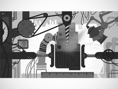 Production bw drawing illustration machinery production storyboard texture