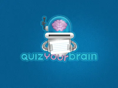QuizYourBrain Logo blue brain character flash cards icon logo quiz robot
