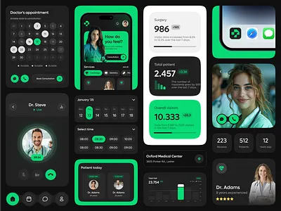 Mobile UI Kit for a Medicine App | Healthcare clinical design development health healthcare healthtech hospital medical medicine no code no code development nocode patient care ui ui design ui ux uidesign web design web development wellness