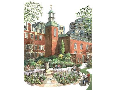 Postman's Park X Liam O'Farrell london painterly parks realistic watercolor