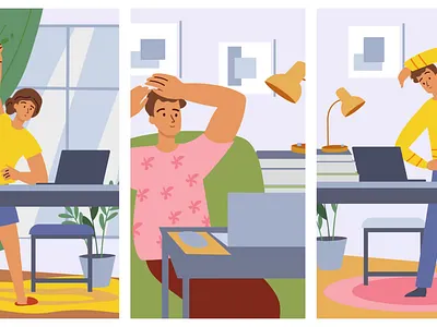 Streching Exercise 2D Animation 2d animation breaks employee exercise exercises flat health illustration motion office office routine productivity remote work stretching stretching routine wellness workday workplace