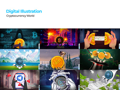 Digital Illustration art bitcoin crypto currency digital illusdtration nft