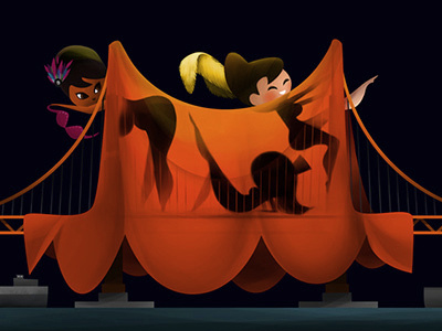 Tease-O-Rama splash page burlesque golden gate bridge illustration michael fleming teaseorama tidbitdesign