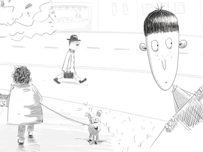 The boy who was a Spy black boy digital dog grey hat illustration lady man park sketch street white