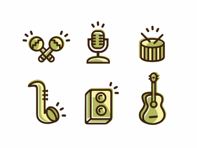 Deep Icons drum guitar icons instruments jazz microhone music musician retro sax saxophone speakers