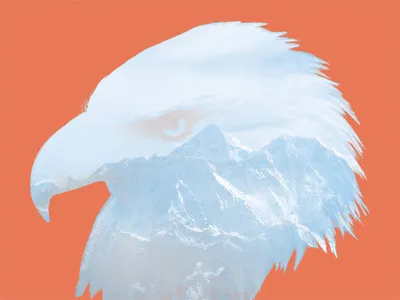 Eagle blue eagle halftone mountain poster red