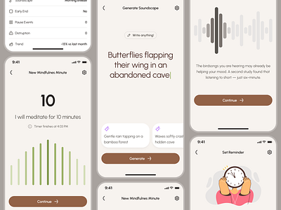 freud v2: AI Mental Health App - Mindful Minute Soundscape Sound ai mental health app ai therapy app audio ui breathing exercise clean figma ui kit green meditation app meditation exercise mental health app mental health chatbot mental health companion mental health ui kit mindful assistant app mindful exercise mindfulness app minimal mobile app modern self care app
