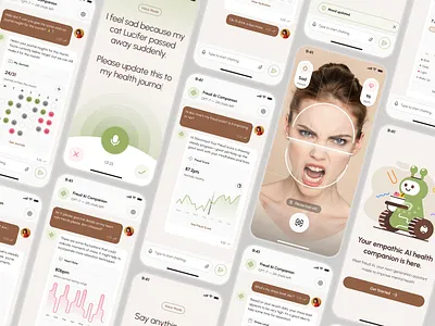 freud v2: AI Mental Health App - Empathic Mindful Companion UI ai mental health app ai therapy app clean figma ui kit green mental health app mental health assistant mental health chatbot mental health companion mental health ui kit mindful assistant app mindful chatbot mindful companion mindfulness app minimal mobile app modern mood tracker app self care app voice recognition ui