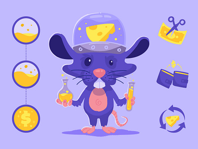 Cheese Token Assets branding character cheese illustration rat scientist vector