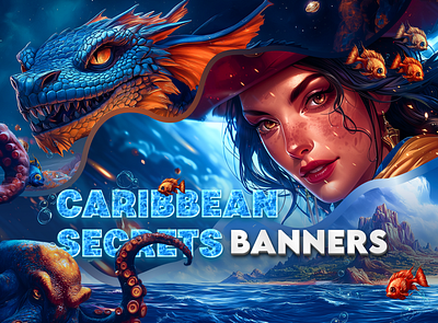 Casino banners (Caribbean secrets)🌊 art banner banners branding casino casino online character character design design graphic design illustration ocean ui