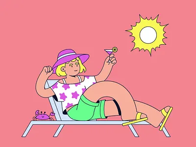 Chillin' 2d animation beach character animation character design chill cocktail illustration lounger motion design relax resting summer sun vacation woman