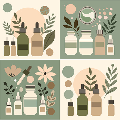 Set of 4 illustrations natural cosmetics serum creams for self app branding design graphic design illustration logo typography ui ux vector