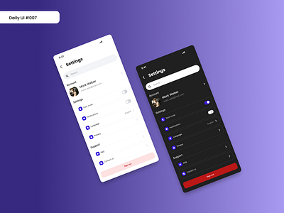 DAILY UI 007 - SETTINGS 007 dailyui dark mode design mobile first settings page