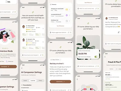 freud v2: AI Mental Health Companion - Smart Assistant Response ai mental health app ai therapy app clean figma ui kit green mental health app mental health assistant mental health chatbot mental health companion mental health companion app mental health companion ui mental health ui kit mindful assistant app mindful chatbot mindfulness app minimal mobile app modern mood tracker app self care app