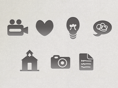Media Categories Icon Set camera icons letterpress love movie news photo symbol