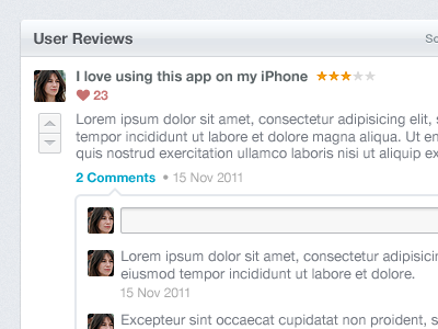 User reviews box comments reviews social ui