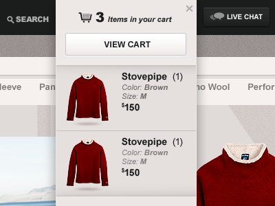 Mini Cart Drop Down art direction creative direction design e commerce html rally interactive ui