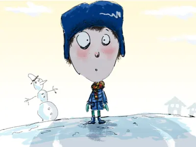 In front of a yeti blue boy digital house illustration landscape snow snowman winter yeti