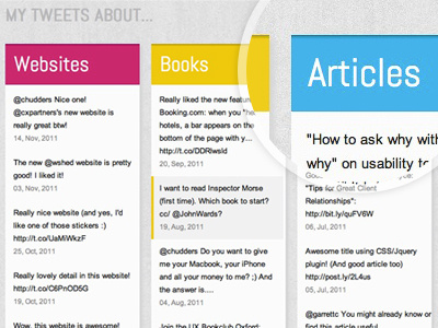 My Tweets about... blue column grid layout pink texture tweets website yellow