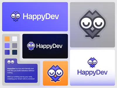 HappyDev - Logo Design / Branding animal animal logo branding creative logo creative logo symbol dutch designer freelance logo design fun design happy jeroen van eerden logo logo mascotte mascotte owl smile visual identity design