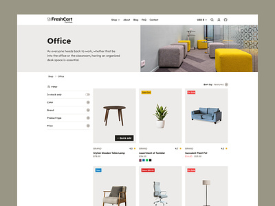 Ecommerce Shopping Page - Freshcart UI card cart ecommerce filter furniture store minimal product shopping store ui ui design vendor website